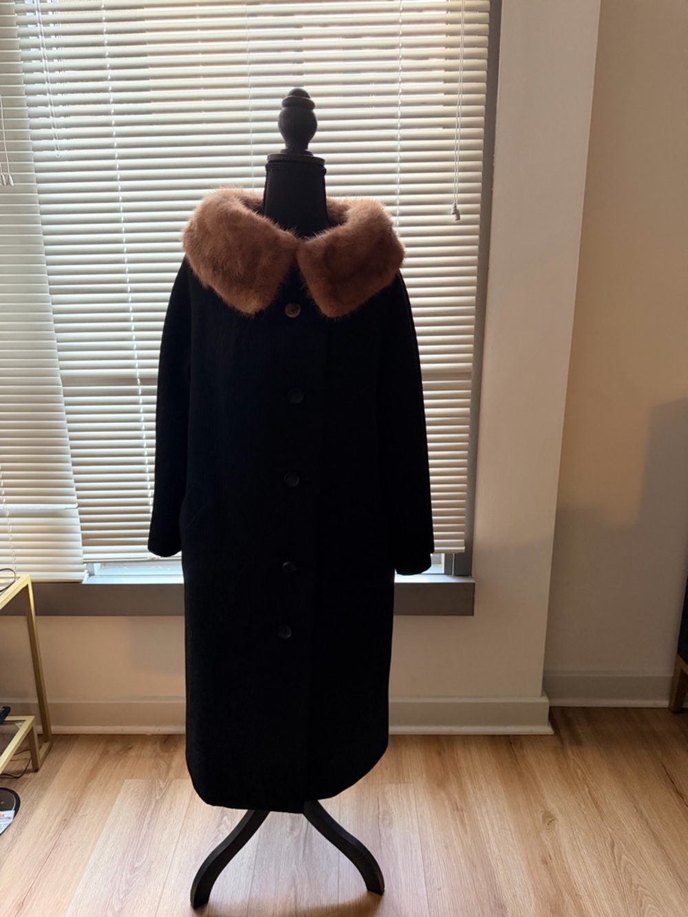 Hutzler’s of  Baltimore Black Coat with Brown Fur Collar